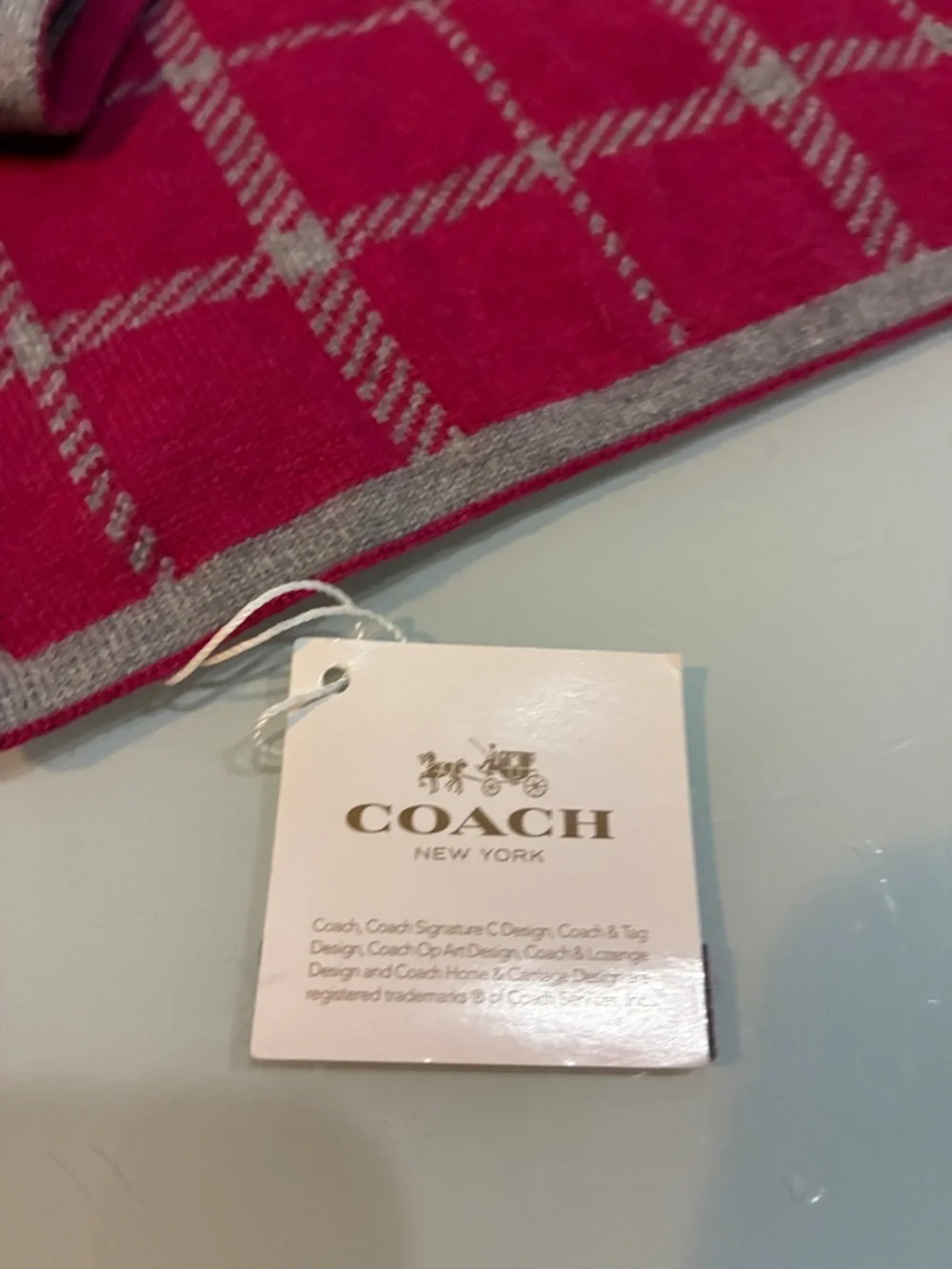 Coach Red and Gray Windowpane Wool Scarf - Picture 3 of 12